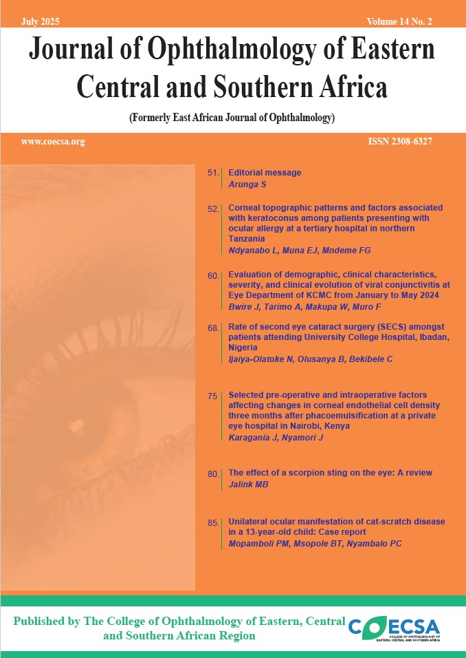 Cover page of Volume 14, No.2, July 2025 Issue of JOECSA showing table of contents..