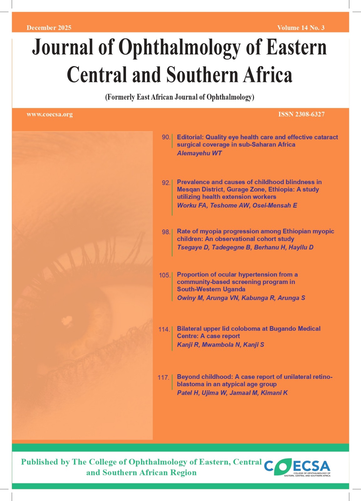 					View Vol. 14 No. 03 (2025): Volume 14, Number 3, December 2025 -  Journal of Ophthalmology of Eastern Central and Southern Africa
				